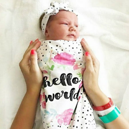 TiaoBug Newborn Baby Floral Cotton Swaddle Blanket Sleepbag with Bow Headband T10030041-10030040-US 